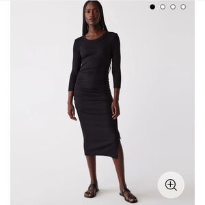 Nwt michael stars Christina Ribbed Midi Dress black quarter sleeve ruched